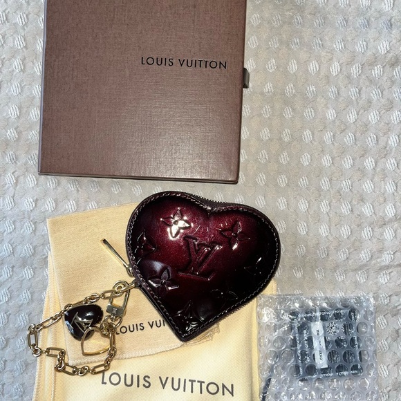 Louis Vuitton Handbags - Louis Vuitton Burgundy Vernis Heart Key Pouch with Gold Chain- FREE COA